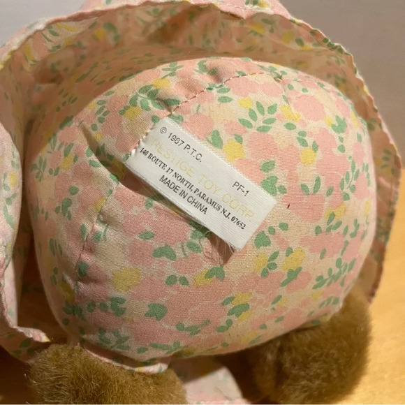 Vintage 1987 Prestige Toy Corp. “Rabbit”Plush Brown Wearing Dress & Pink Bow - Picture 6 of 7